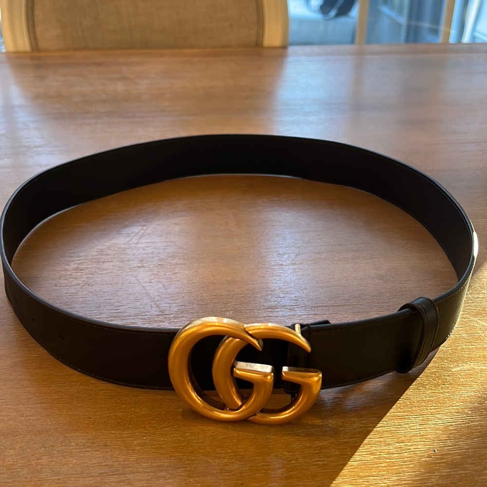 Black Gucci GG Marmont Leather Belt